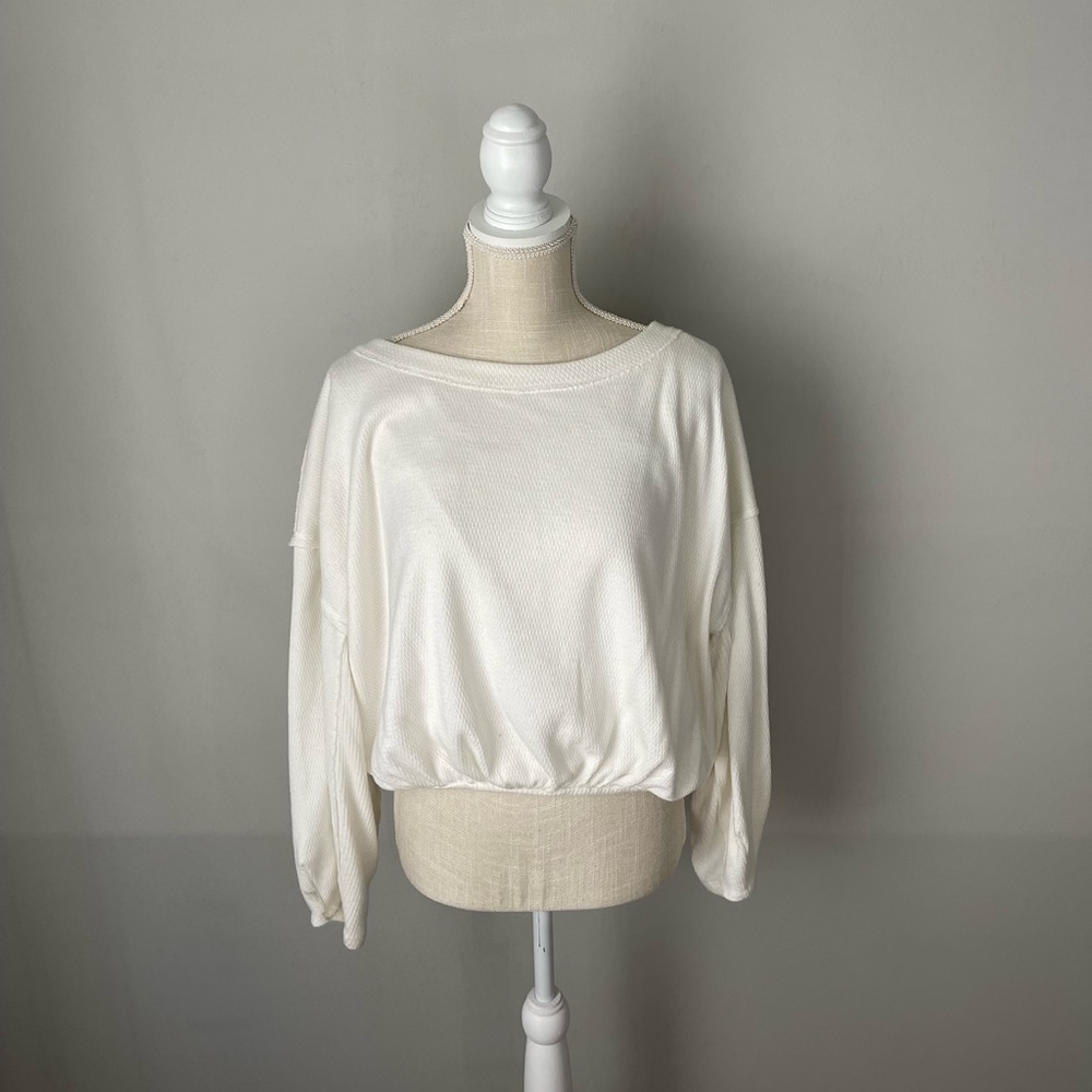 Free People We the Free Cuddle Bubble Mixed Knit Top White Medium - Picture 2 of 4